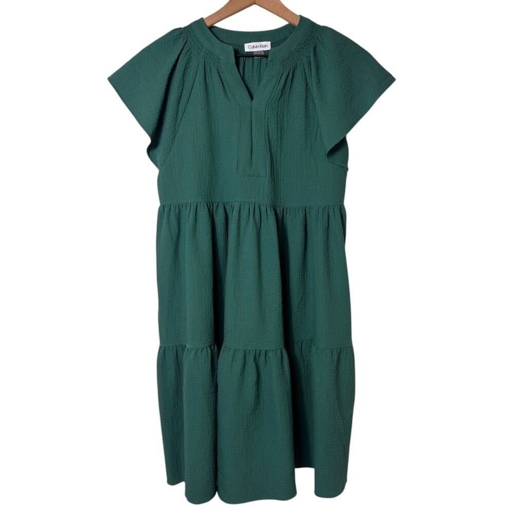 Calvin Klein Green Flutter Sleeve Women Short Dressy Dress Size 2